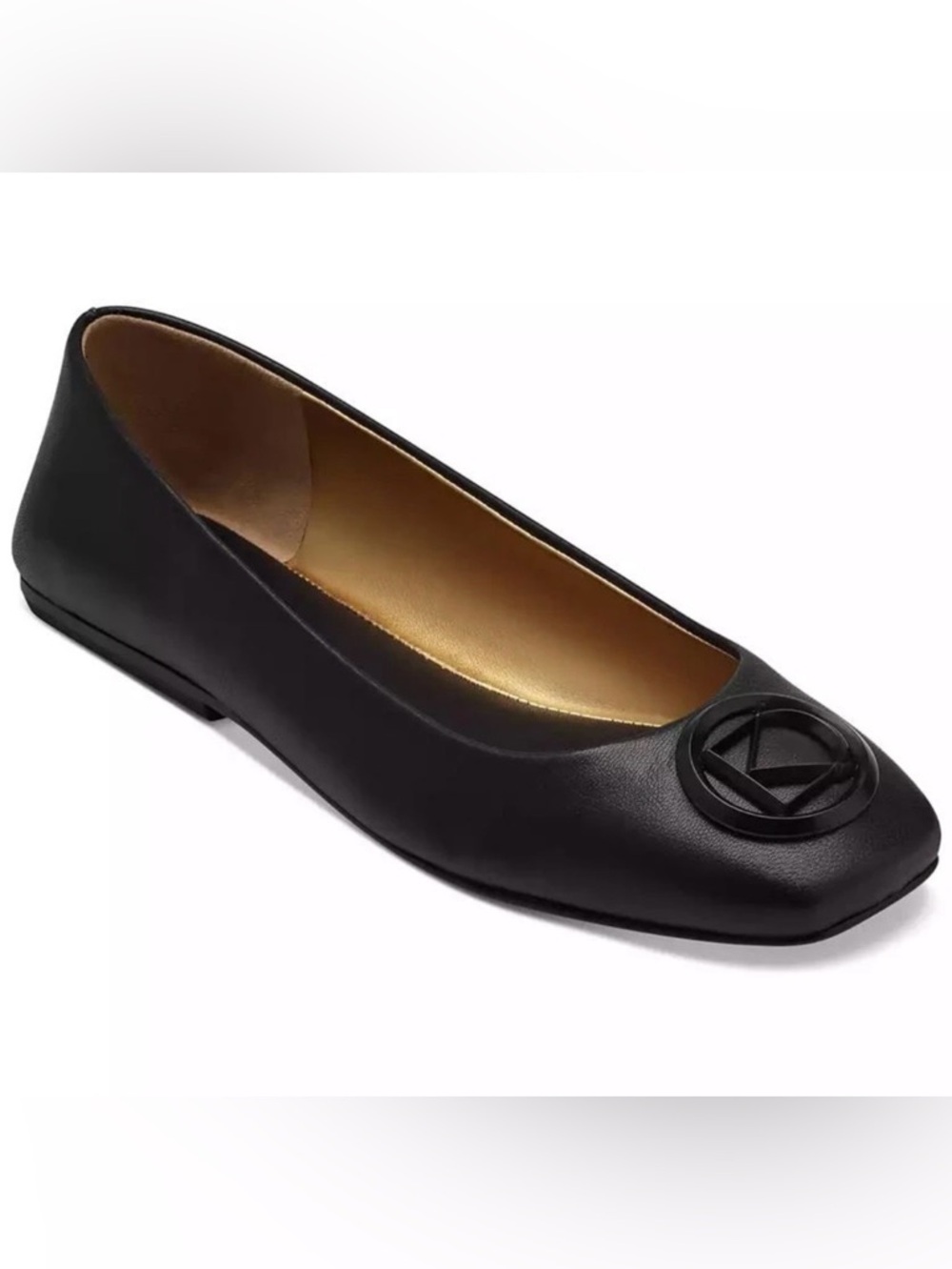 New Donna Karan Kylee Women's Black Leather Logo Ballet Flat - 10